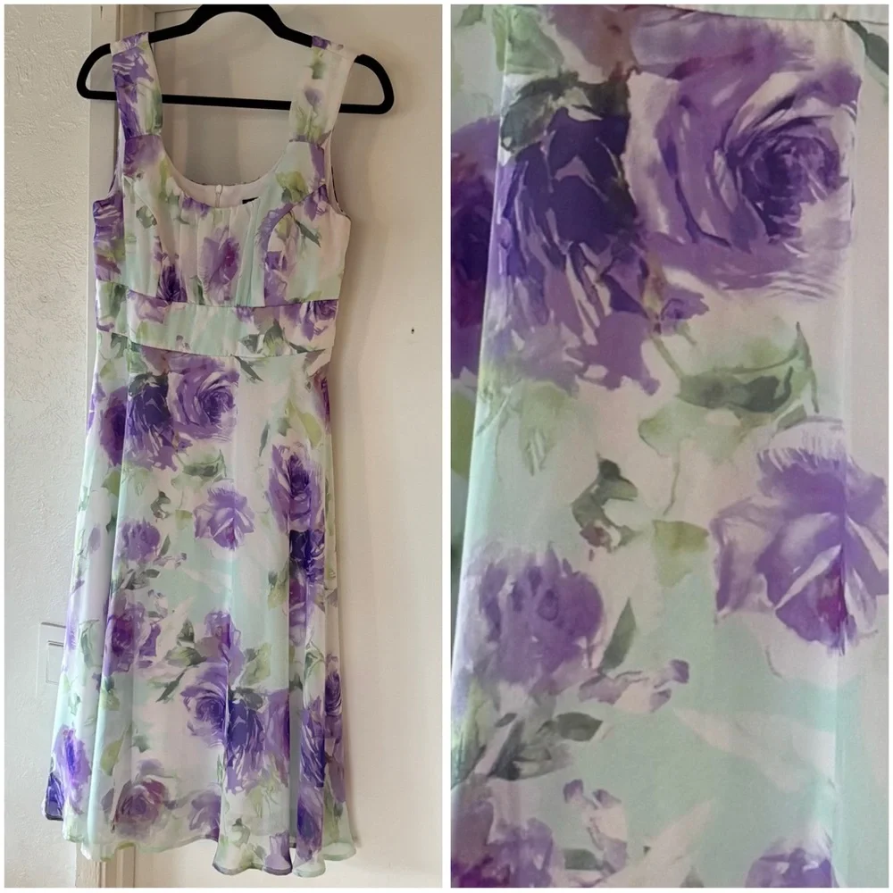 NWOT Connected Apparel Purple White Floral Midi Sundress Sleeveless size 10 - Picture 2 of 10